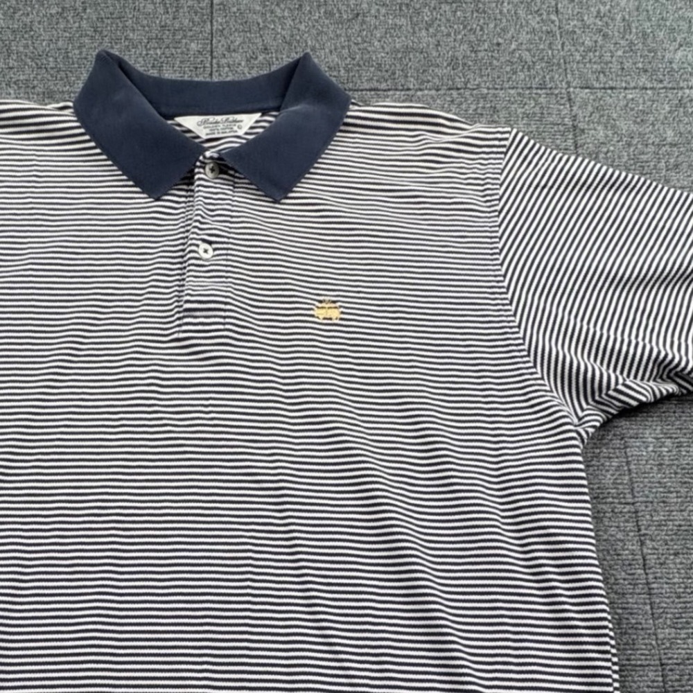 Brooks Brothers Golden Fleece Mens Large Navy White Striped Cotton Polo Shirt